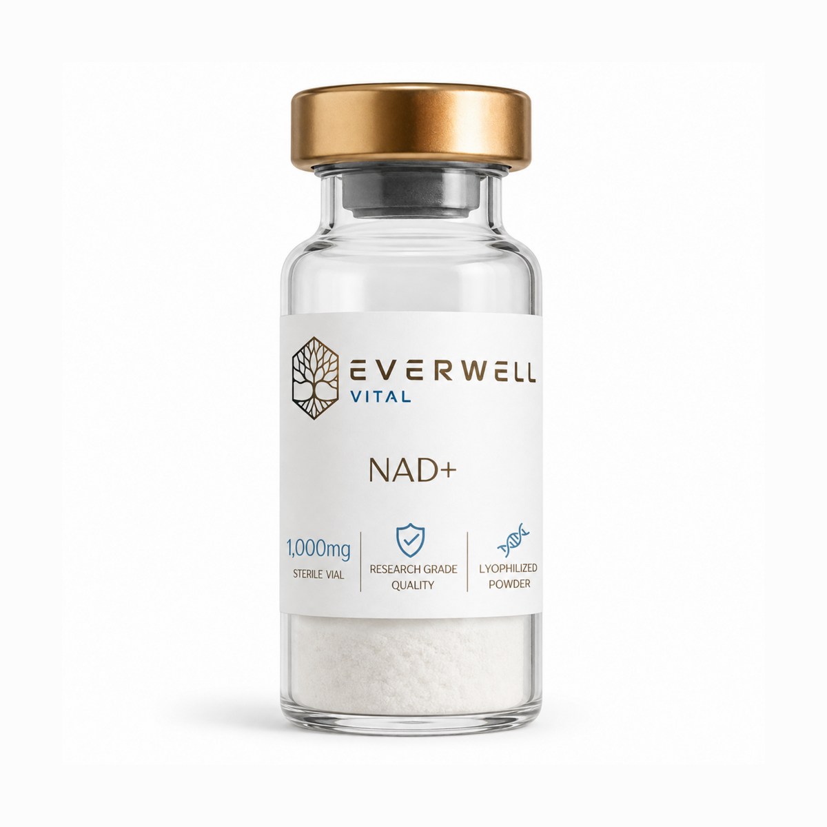 NAD+ (Nicotinamide Adenine Dinucleotide) is an essential coenzyme studied in cellular biology, metabolism, and longevity research. 